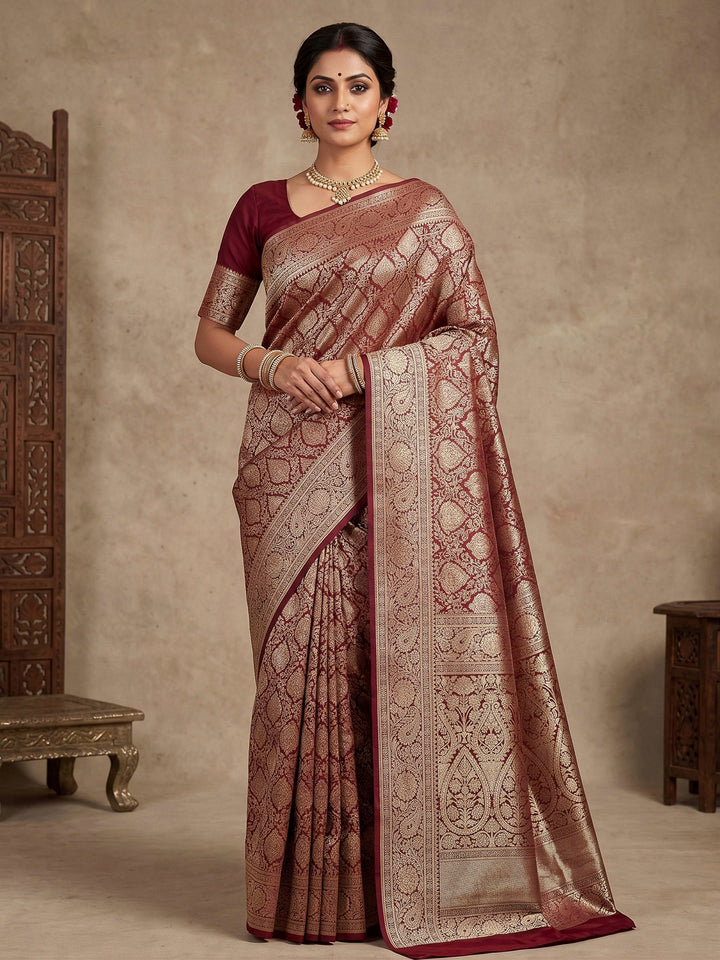 Maroon Woven Design Art Silk Kanjivaram Saree