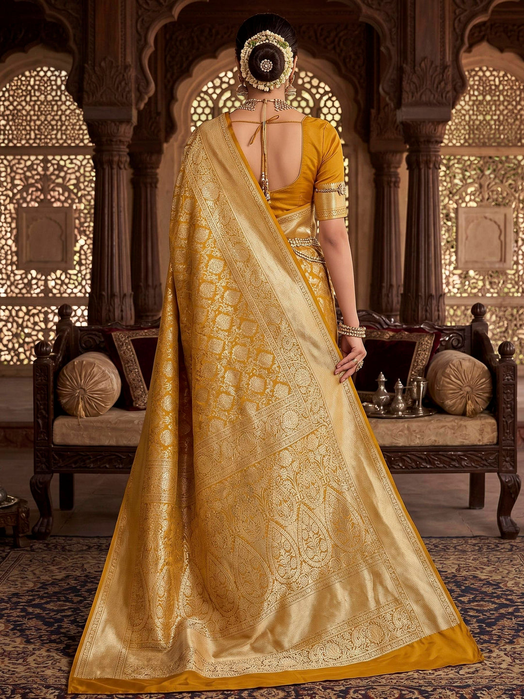 Mustard Woven Design Art Silk Kanjivaram Saree