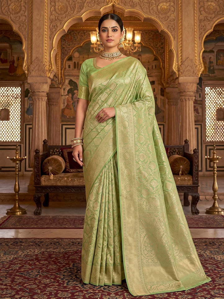 Pista Green Woven Design Art Silk Kanjivaram Saree