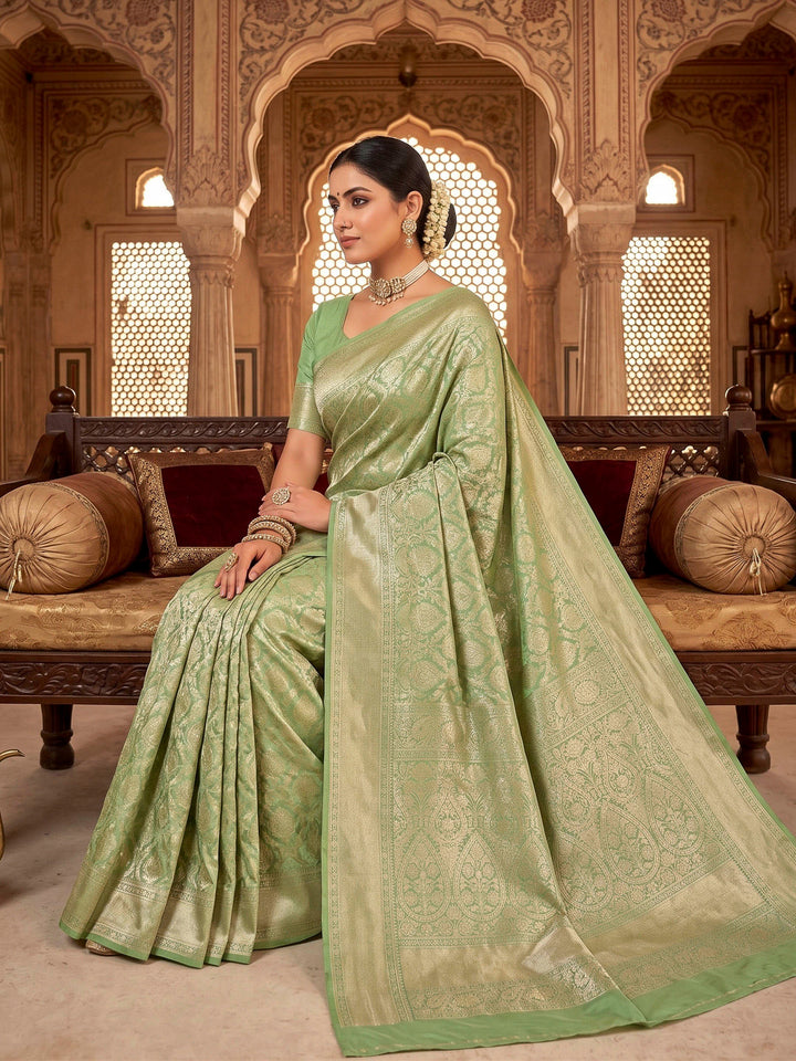 Pista Green Woven Design Art Silk Kanjivaram Saree