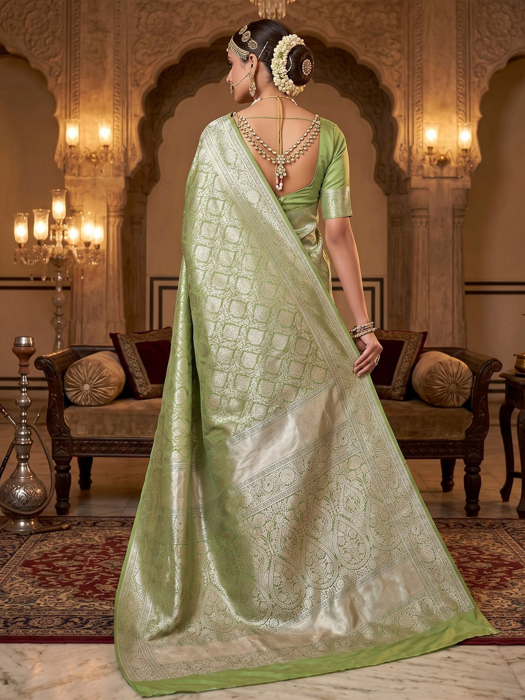 Pista Green Woven Design Art Silk Kanjivaram Saree