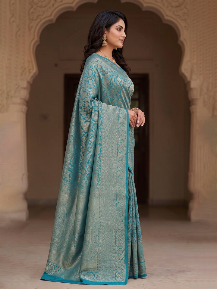 Blue Woven Design Art Silk Kanjivaram Saree