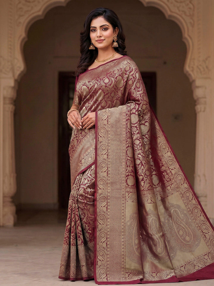 Maroon Woven Design Art Silk Kanjivaram Saree