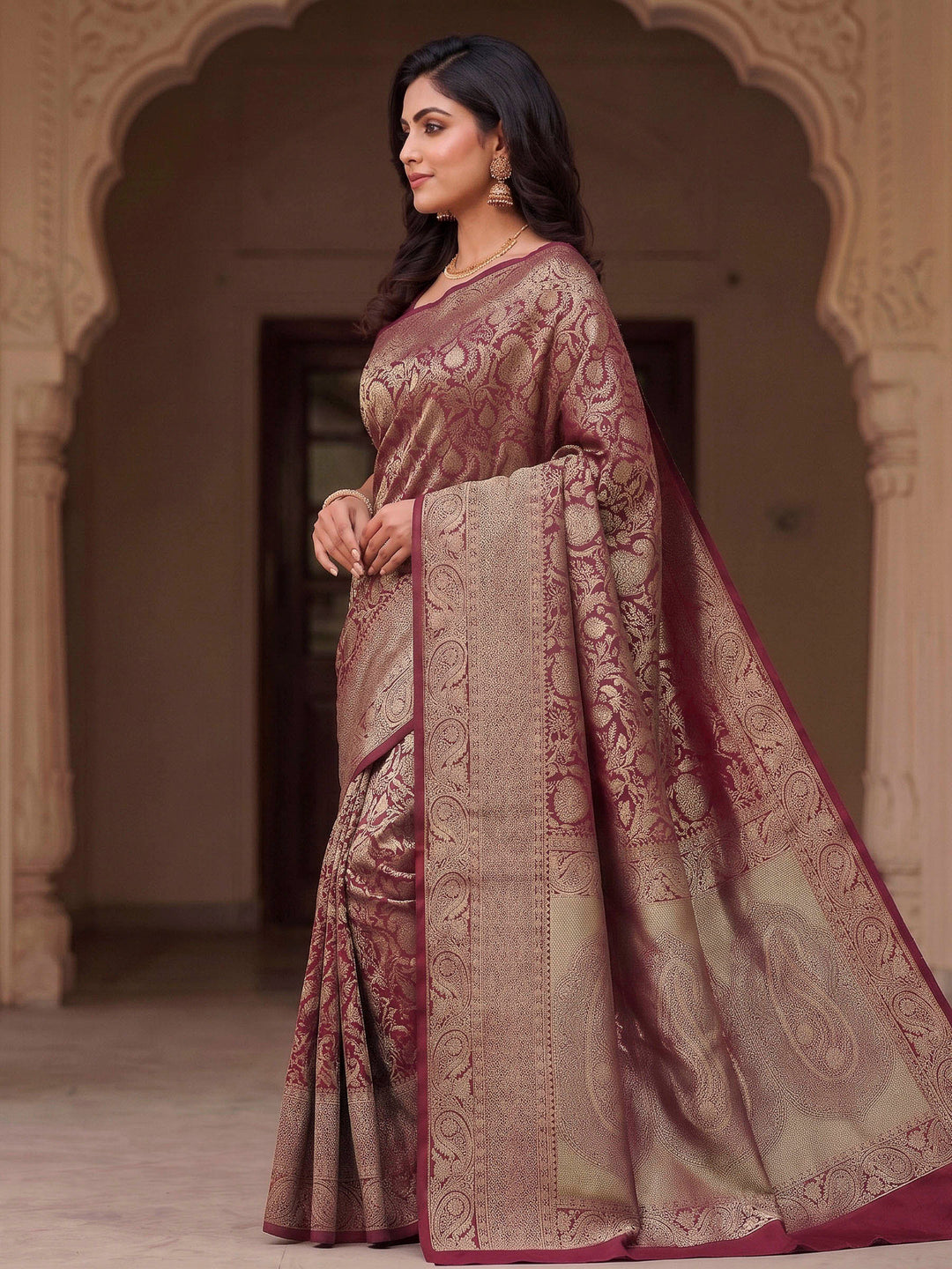 Maroon Woven Design Art Silk Kanjivaram Saree