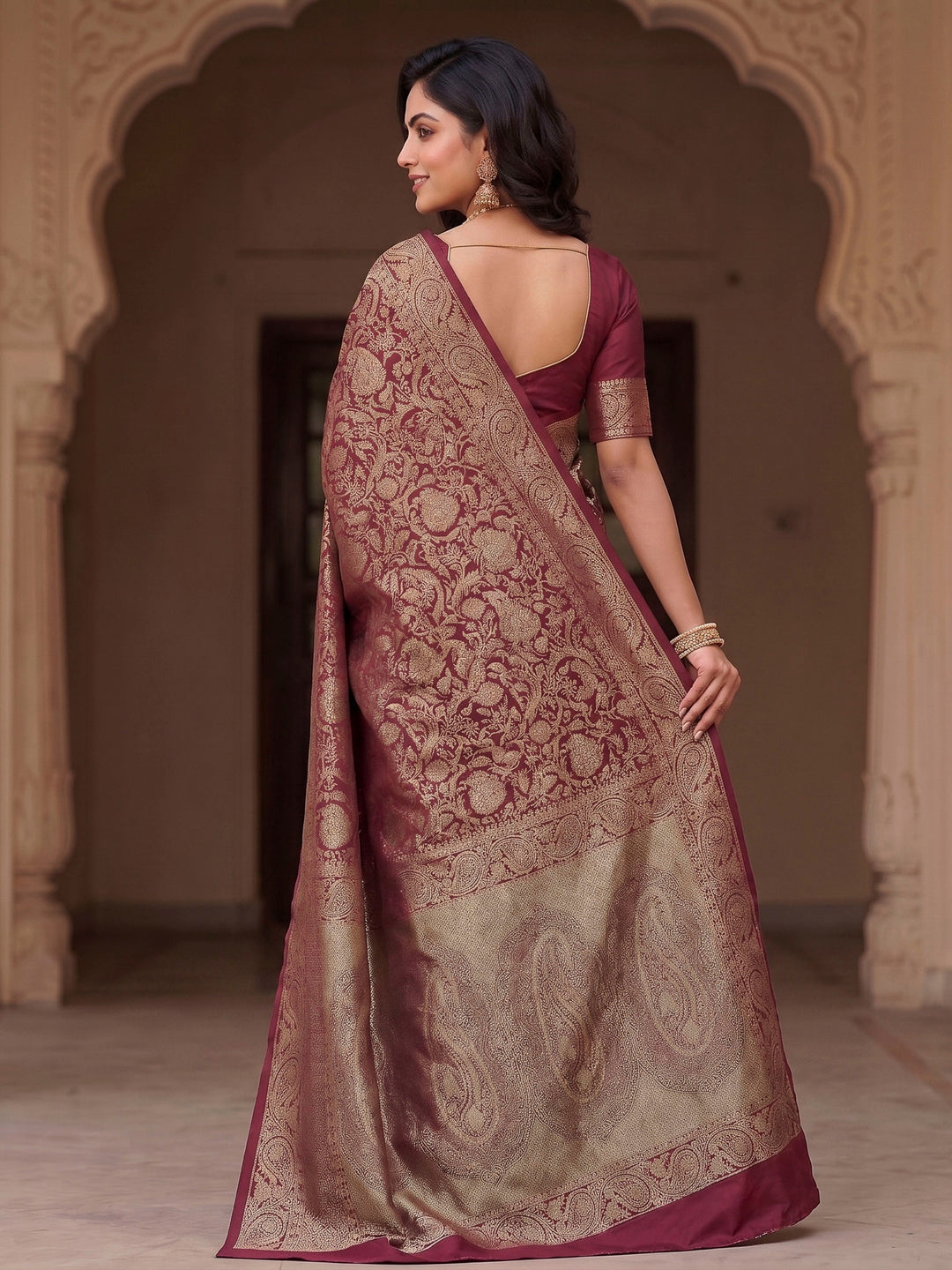 Maroon Woven Design Art Silk Kanjivaram Saree