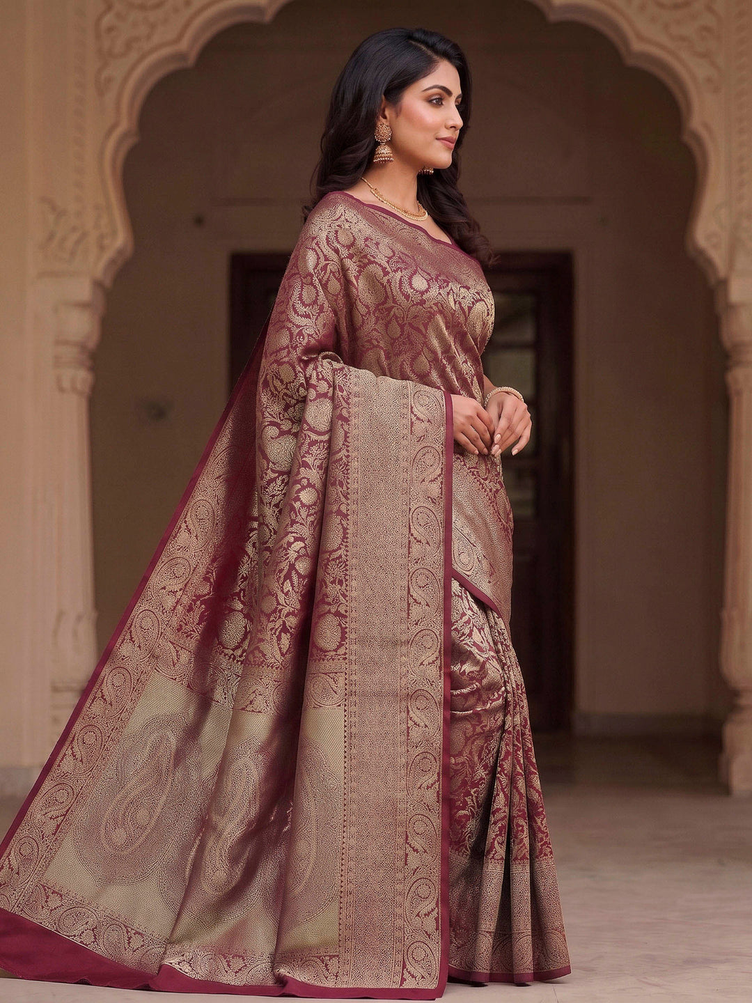 Maroon Woven Design Art Silk Kanjivaram Saree