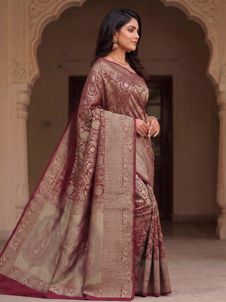 Maroon Woven Design Art Silk Kanjivaram Saree