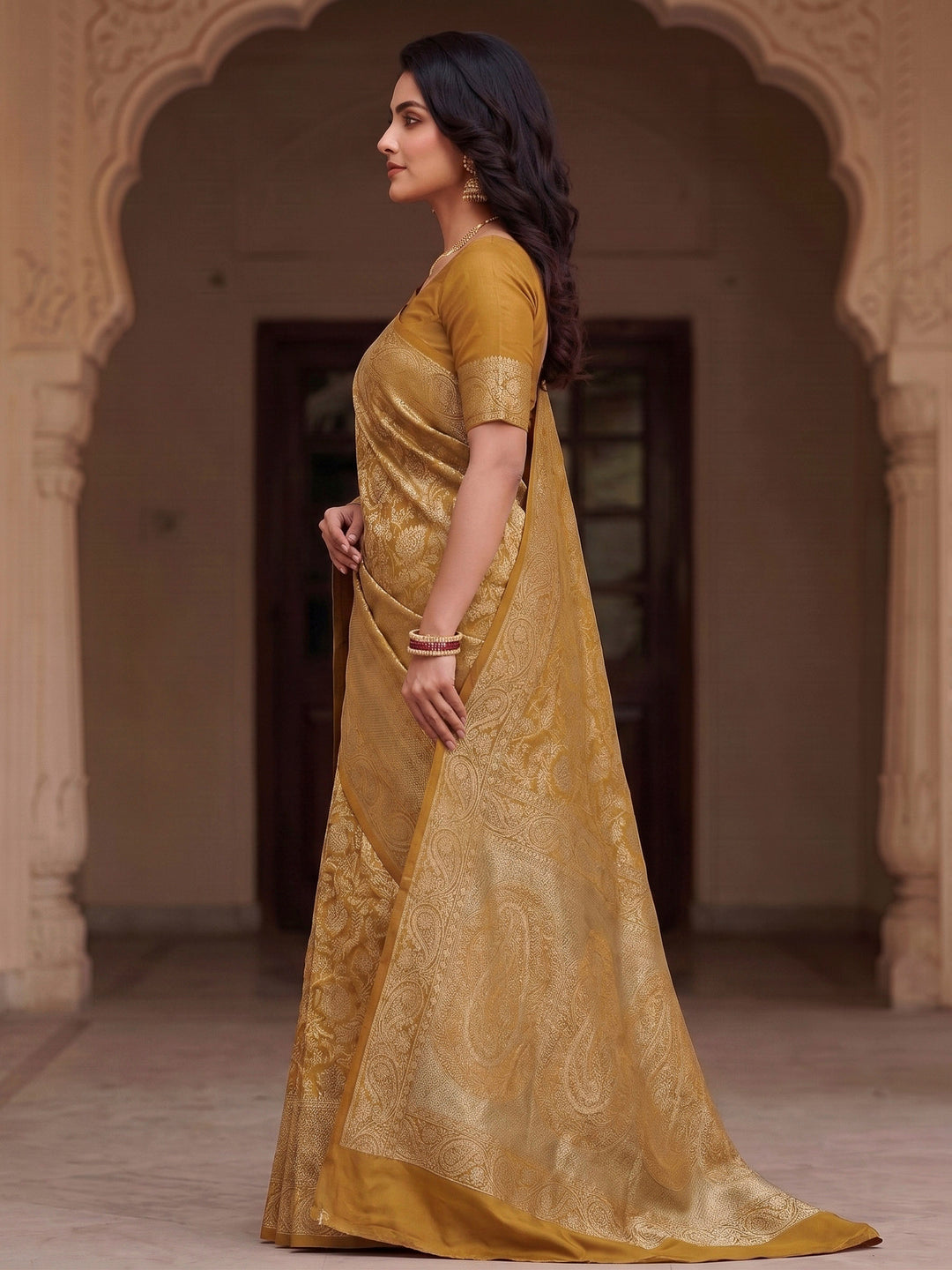 Yellow Woven Design Art Silk Kanjivaram Saree