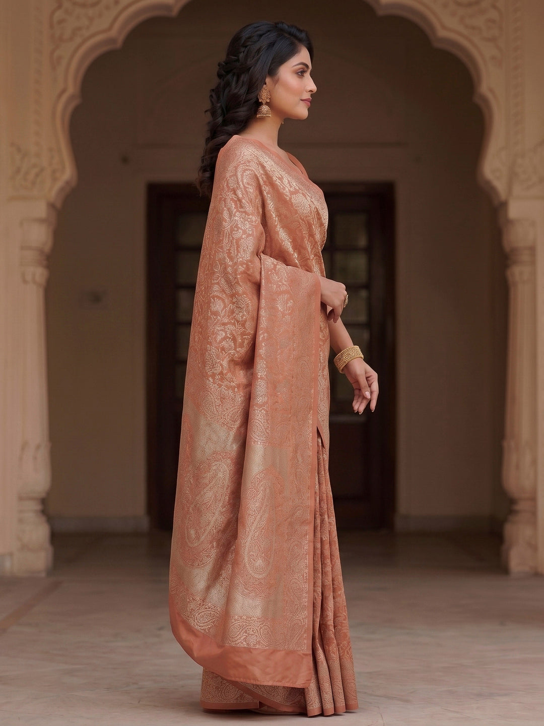Orange Woven Design Art Silk Kanjivaram Saree
