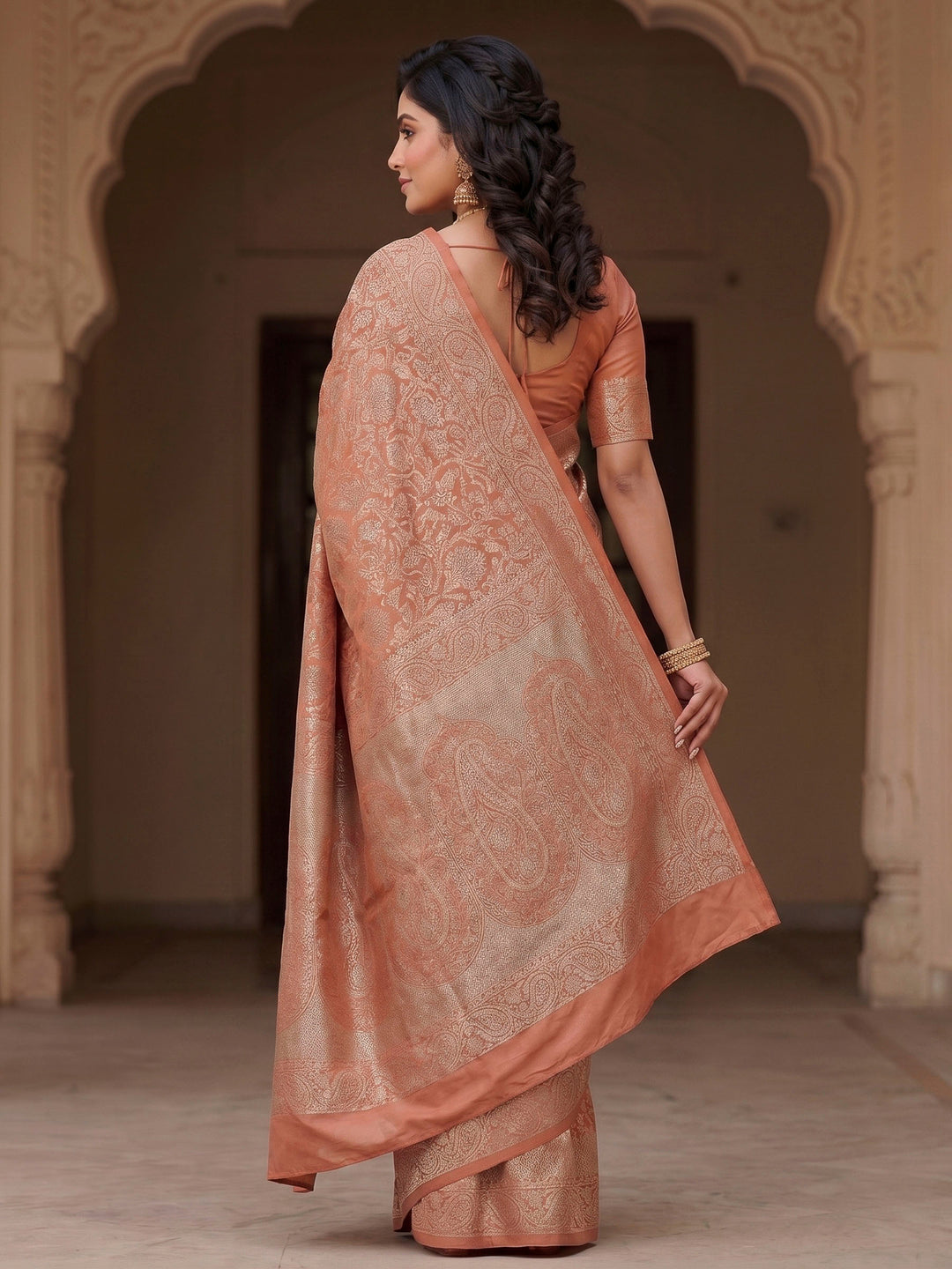 Orange Woven Design Art Silk Kanjivaram Saree
