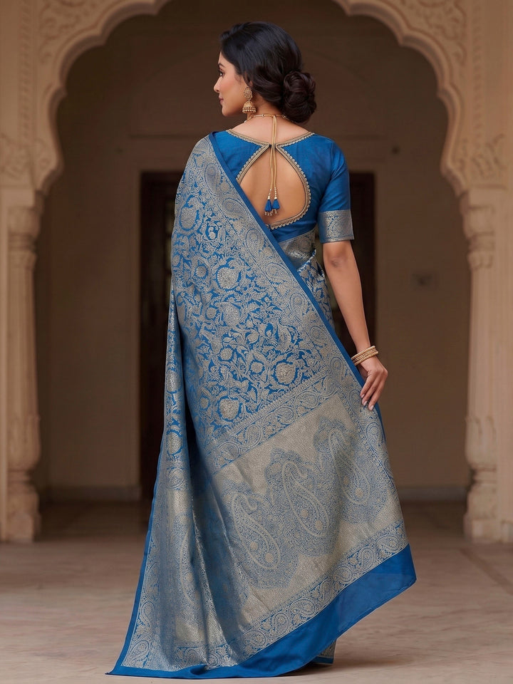Dark Blue Woven Design Art Silk Kanjivaram Saree