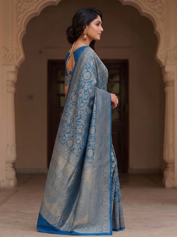 Dark Blue Woven Design Art Silk Kanjivaram Saree