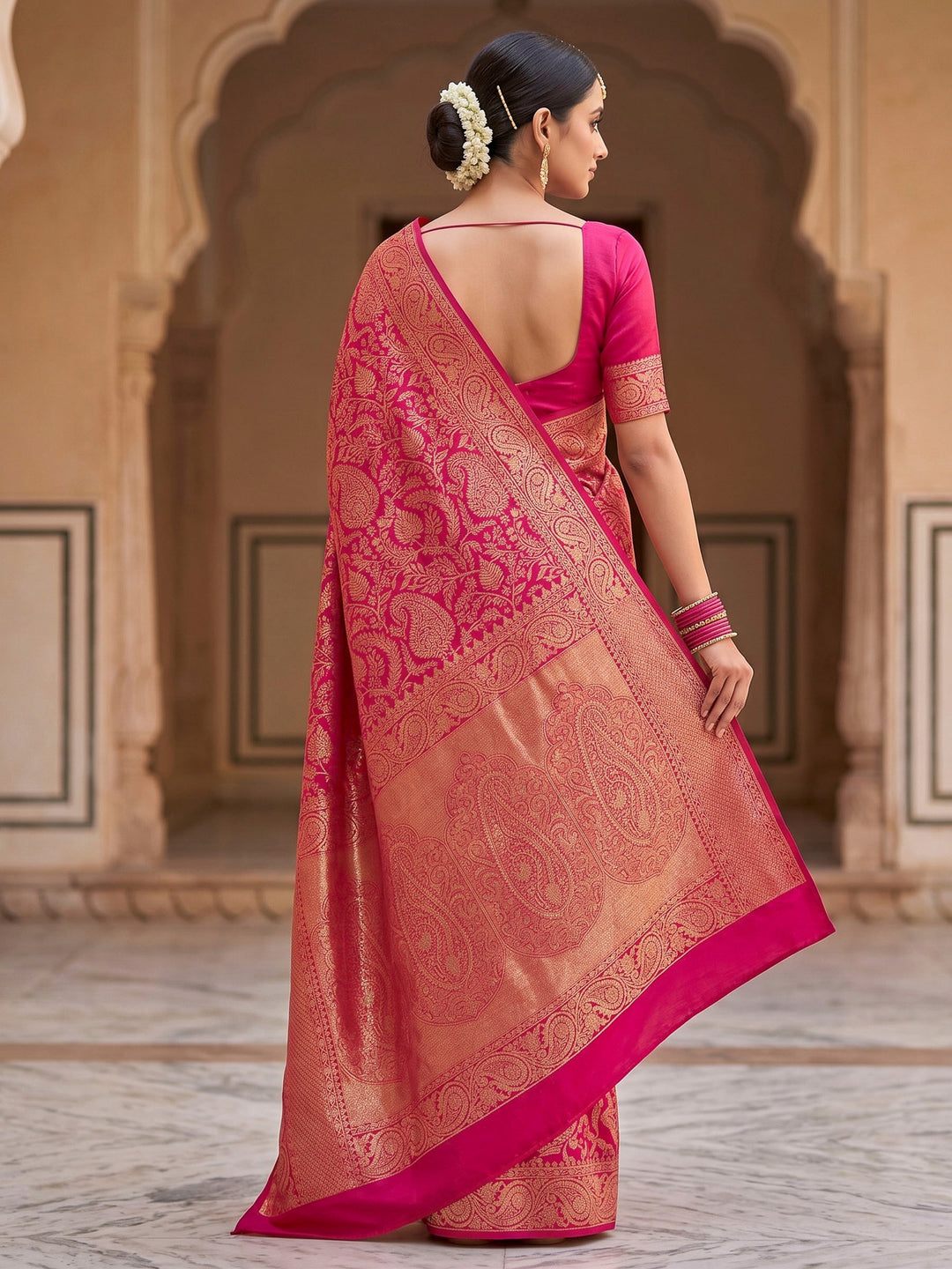 Pink Woven Design Art Silk Kanjivaram Saree