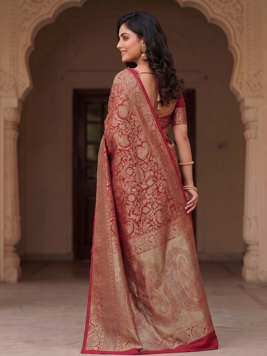 Red Woven Design Art Silk Kanjivaram Saree