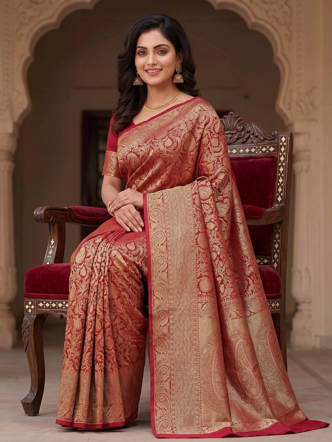 Red Woven Design Art Silk Kanjivaram Saree