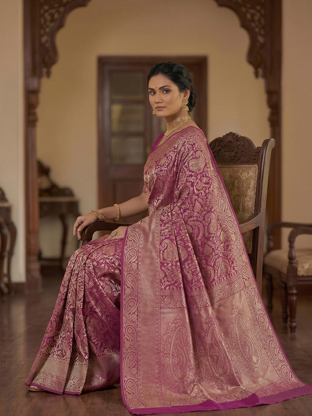 Maroon Woven Design Art Silk Kanjivaram Saree