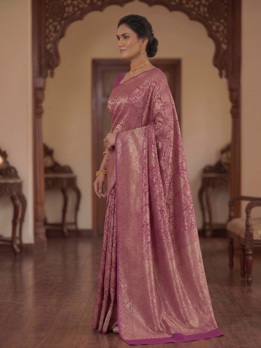 Maroon Woven Design Art Silk Kanjivaram Saree