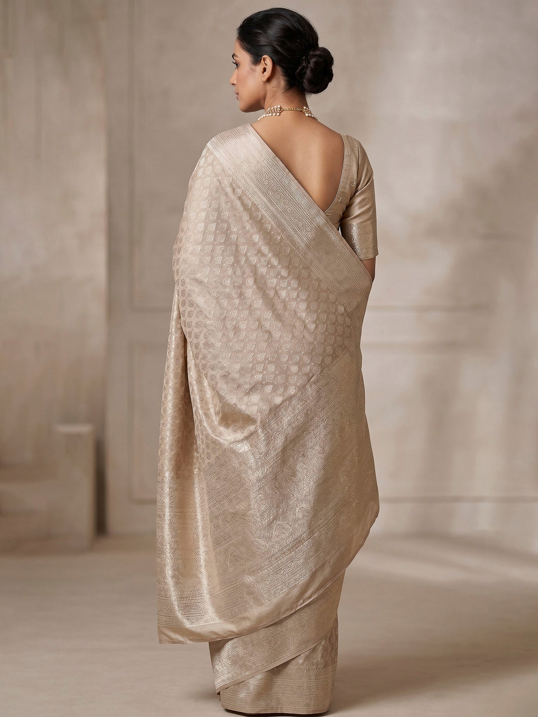 Beige Woven Design Art Silk Kanjivaram Saree