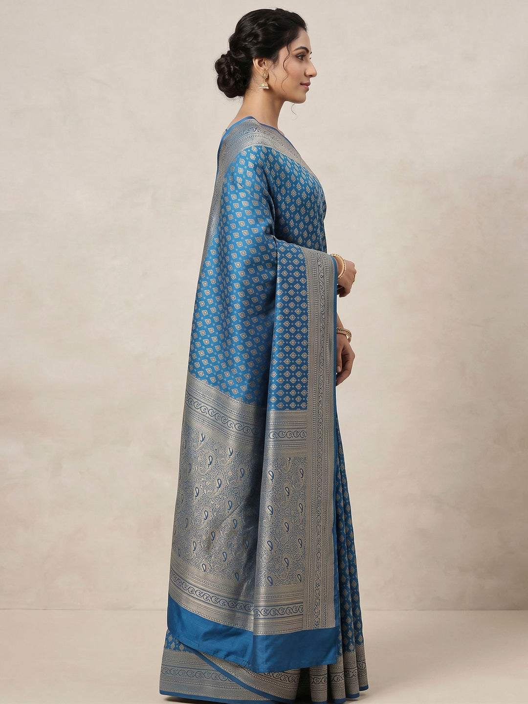 Dark Blue Woven Design Art Silk Kanjivaram Saree