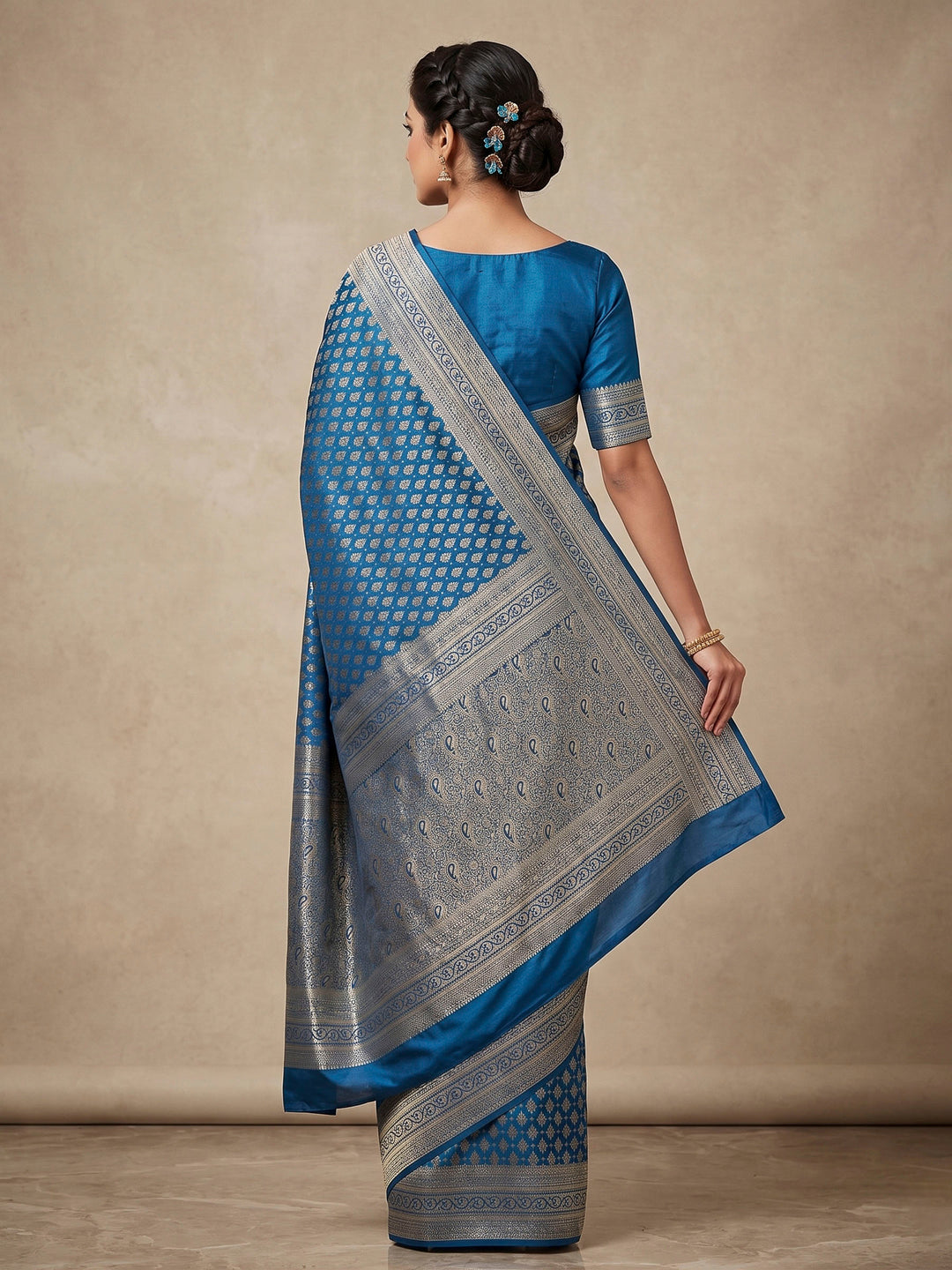 Dark Blue Woven Design Art Silk Kanjivaram Saree