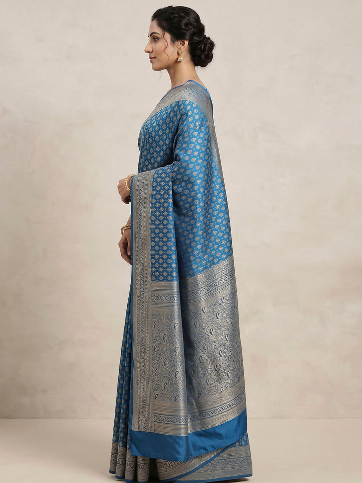 Dark Blue Woven Design Art Silk Kanjivaram Saree