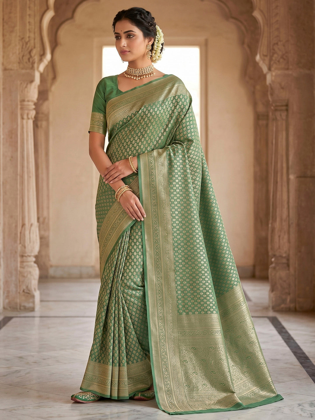 Light Green Woven Design Art Silk Kanjivaram Saree