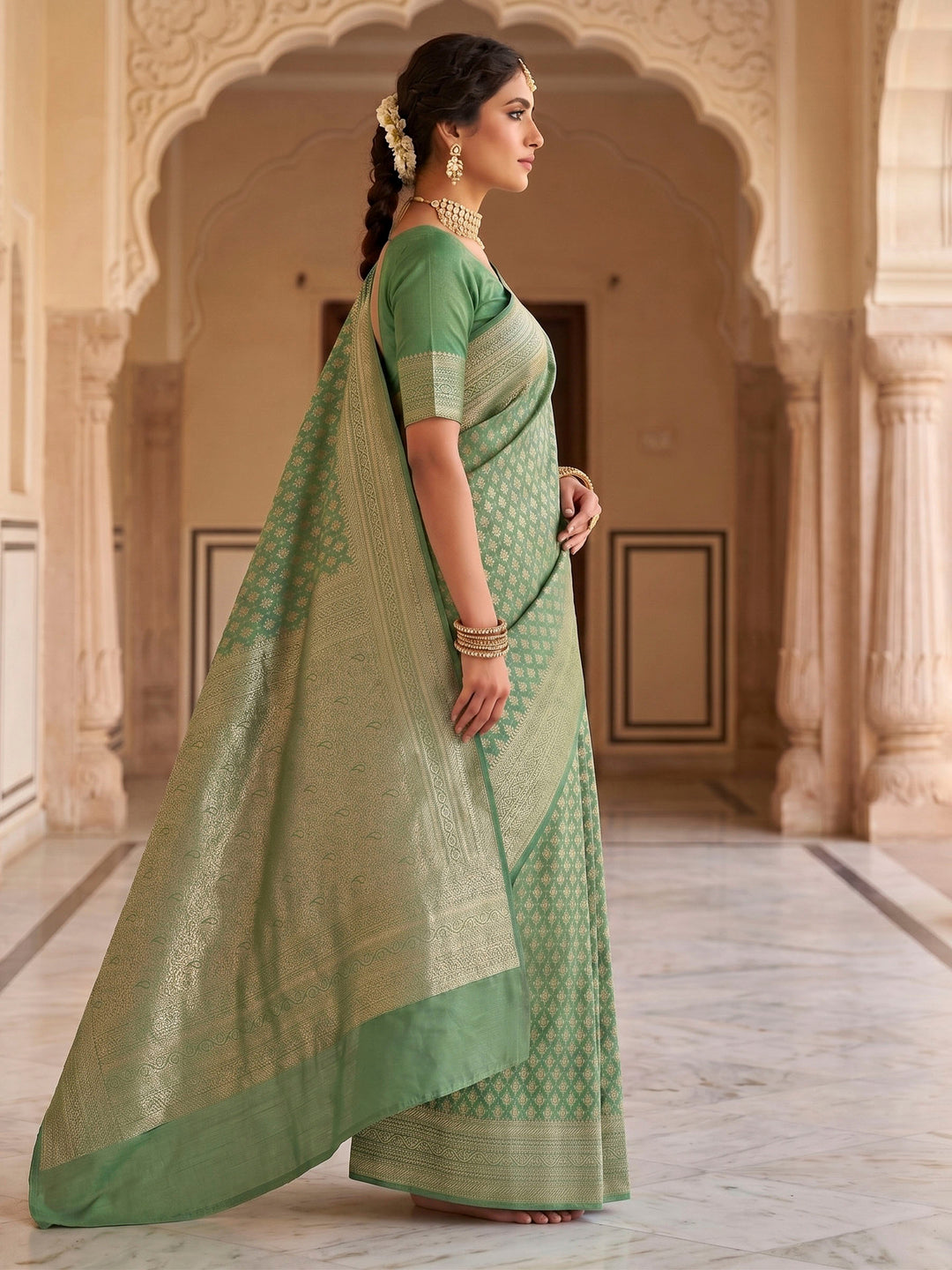 Light Green Woven Design Art Silk Kanjivaram Saree