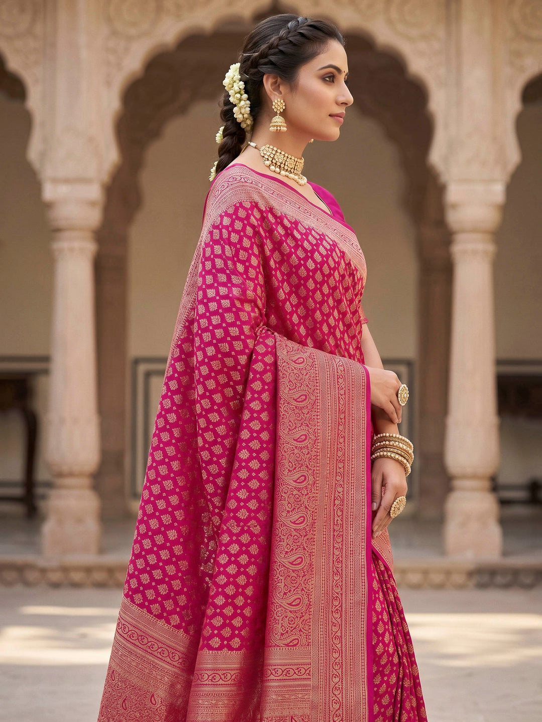 Pink Woven Design Art Silk Kanjivaram Saree