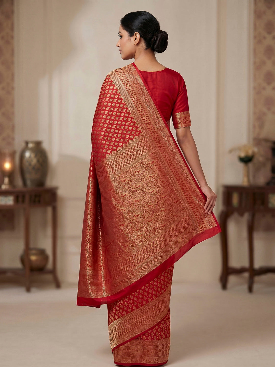 Red Woven Design Art Silk Kanjivaram Saree