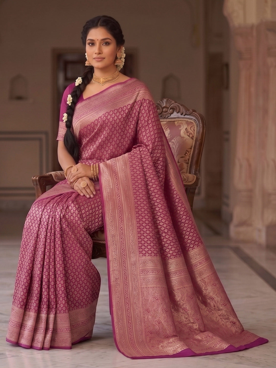 Maroon Woven Design Art Silk Kanjivaram Saree