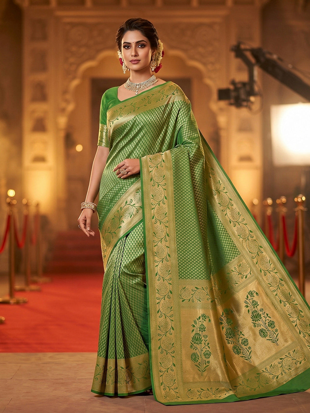 Pista Green Woven Design Art Silk Kanjivaram Saree