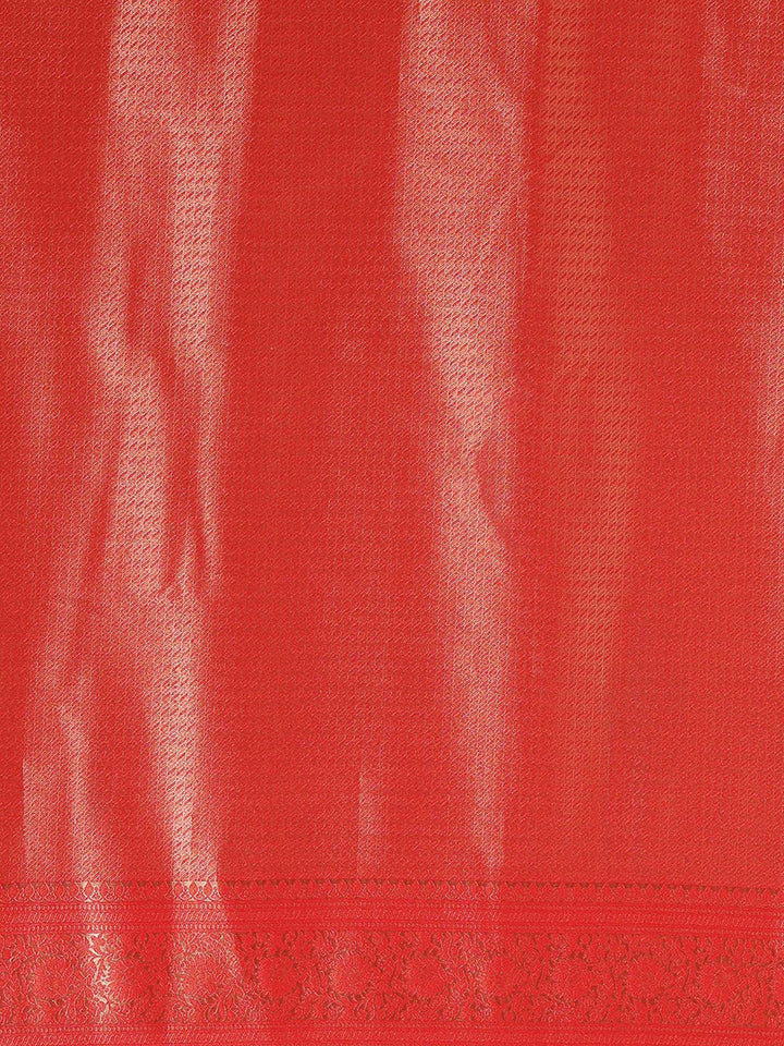 Off White Red Woven Design Kanjivaram Brocade Contrast Saree