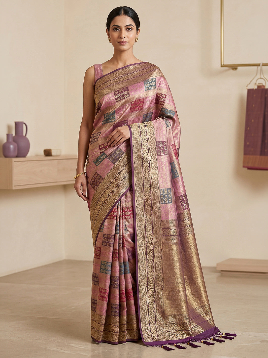 Lavender Art Silk Woven Saree