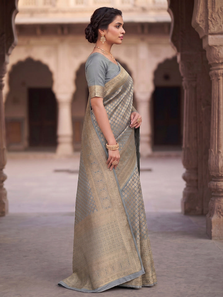 Grey Woven Design Art Silk Kanjivaram Saree