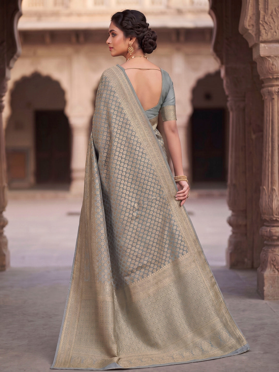 Grey Woven Design Art Silk Kanjivaram Saree