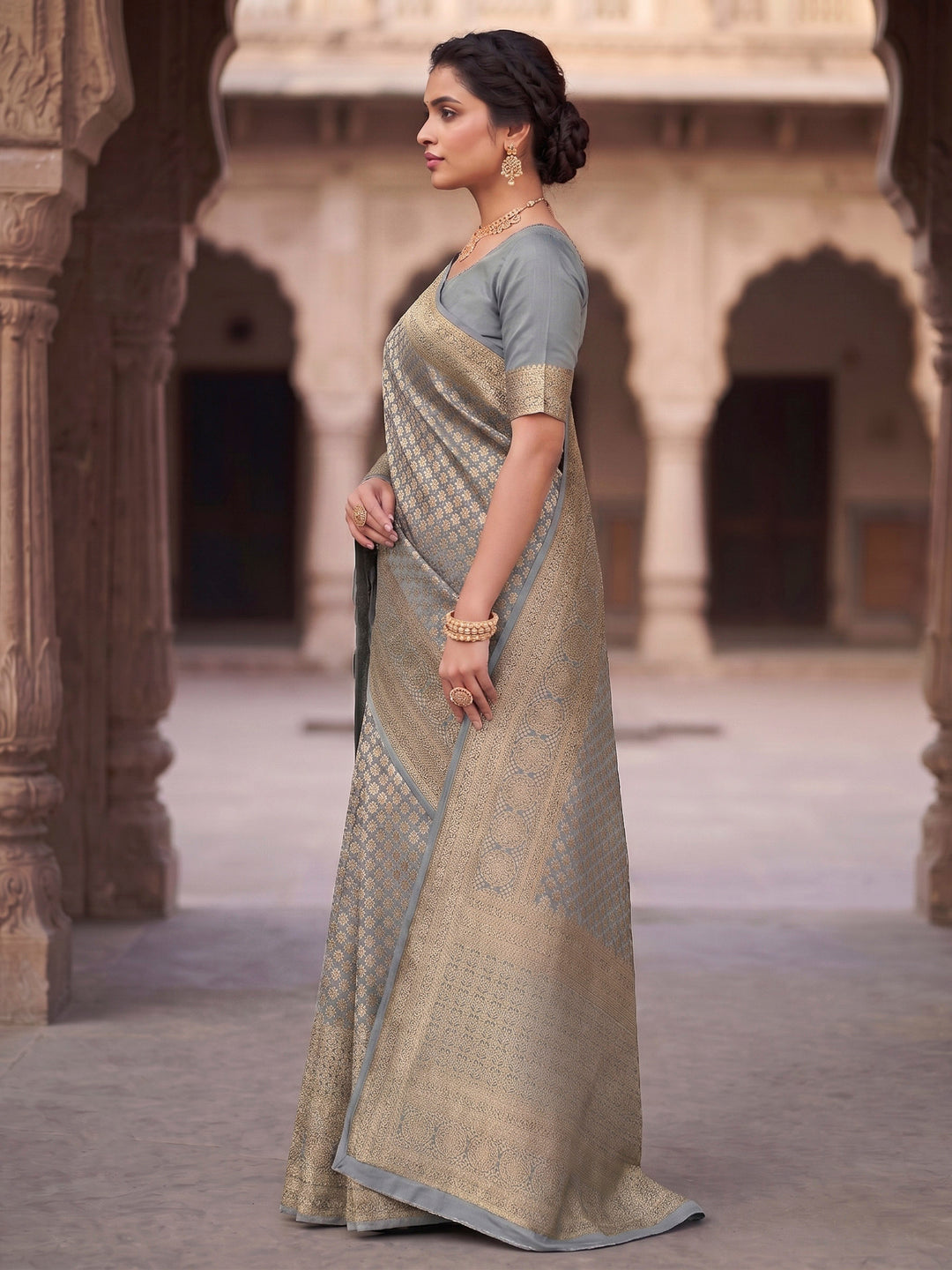 Grey Woven Design Art Silk Kanjivaram Saree