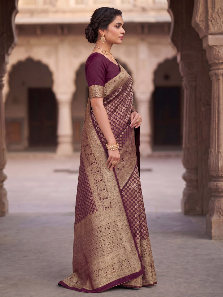 Wine Woven Design Art Silk Kanjivaram Saree