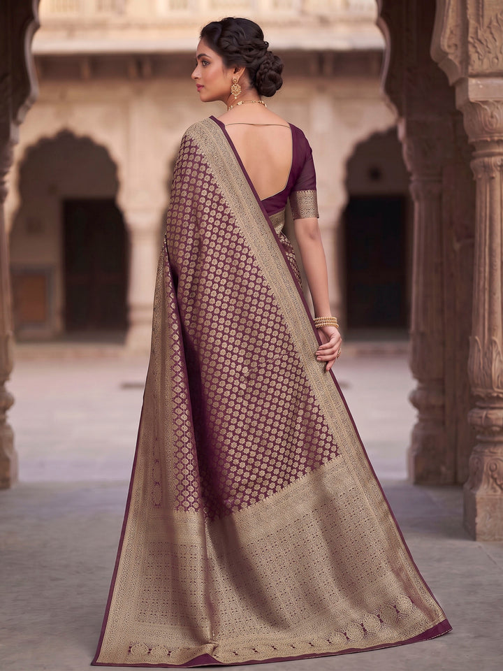 Wine Woven Design Art Silk Kanjivaram Saree