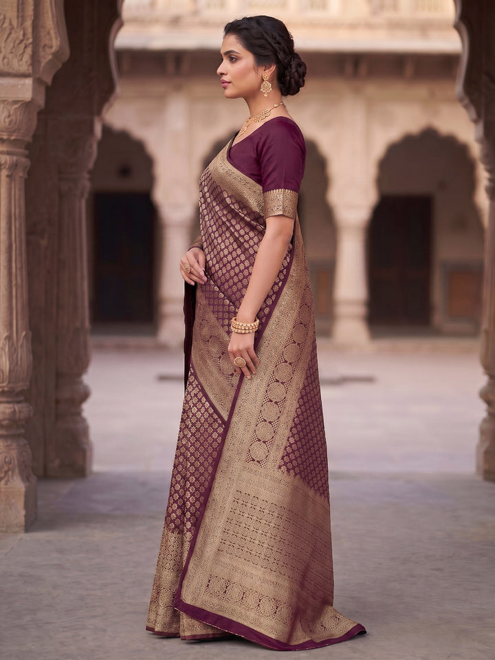 Wine Woven Design Art Silk Kanjivaram Saree