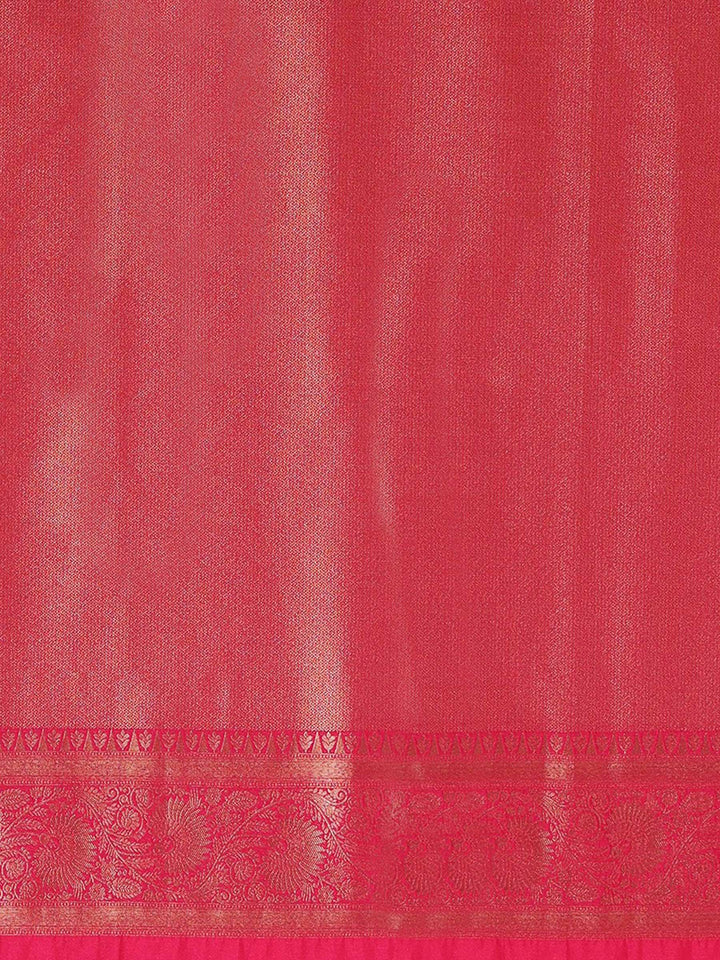 Off White Pink Woven Design Kanjivaram Brocade Contrast Saree