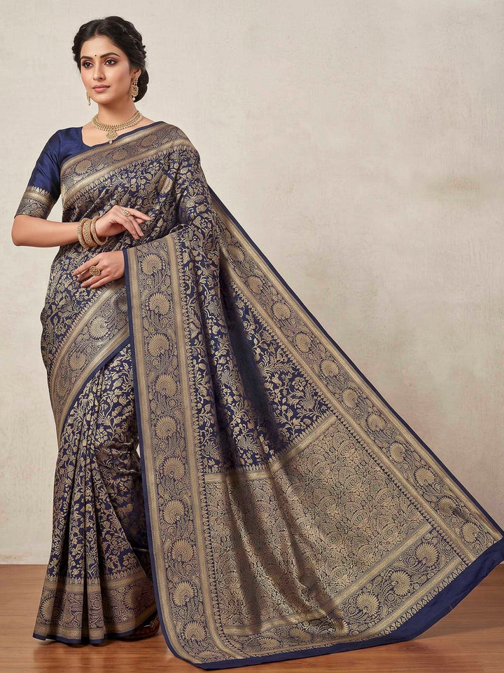 Navy Blue Woven Design Art Silk Kanjivaram Saree