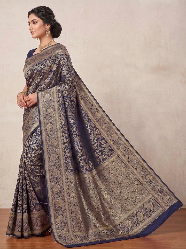 Navy Blue Woven Design Art Silk Kanjivaram Saree