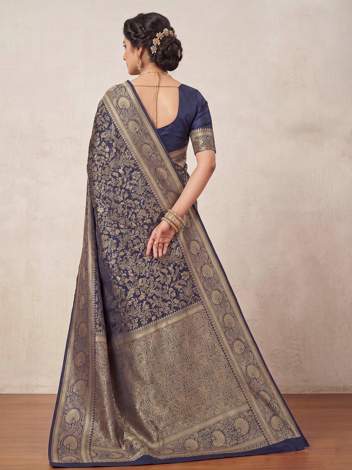 Navy Blue Woven Design Art Silk Kanjivaram Saree