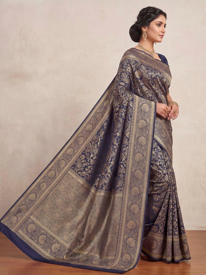 Navy Blue Woven Design Art Silk Kanjivaram Saree