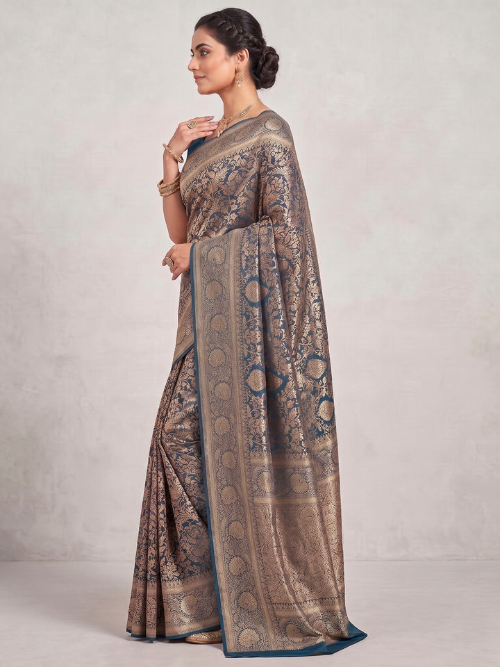 Dark Blue Woven Design Art Silk Kanjivaram Saree