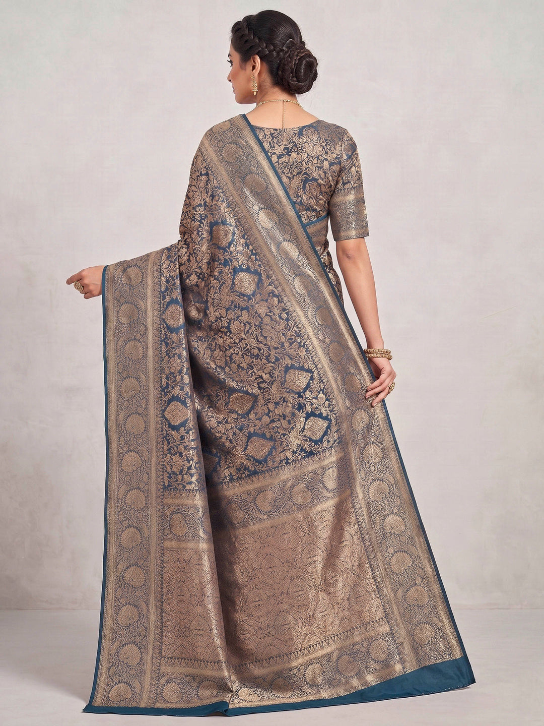 Dark Blue Woven Design Art Silk Kanjivaram Saree