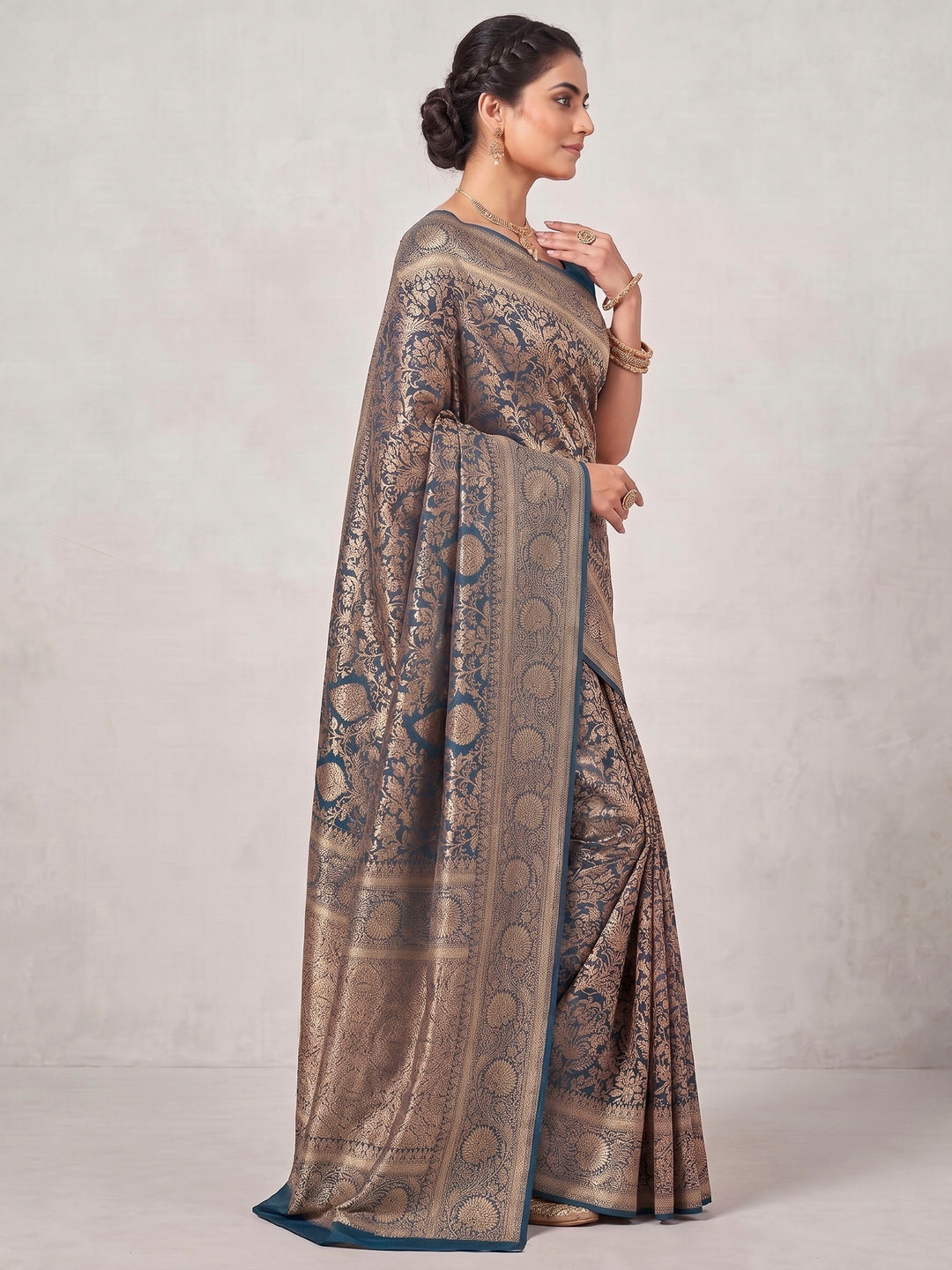 Dark Blue Woven Design Art Silk Kanjivaram Saree