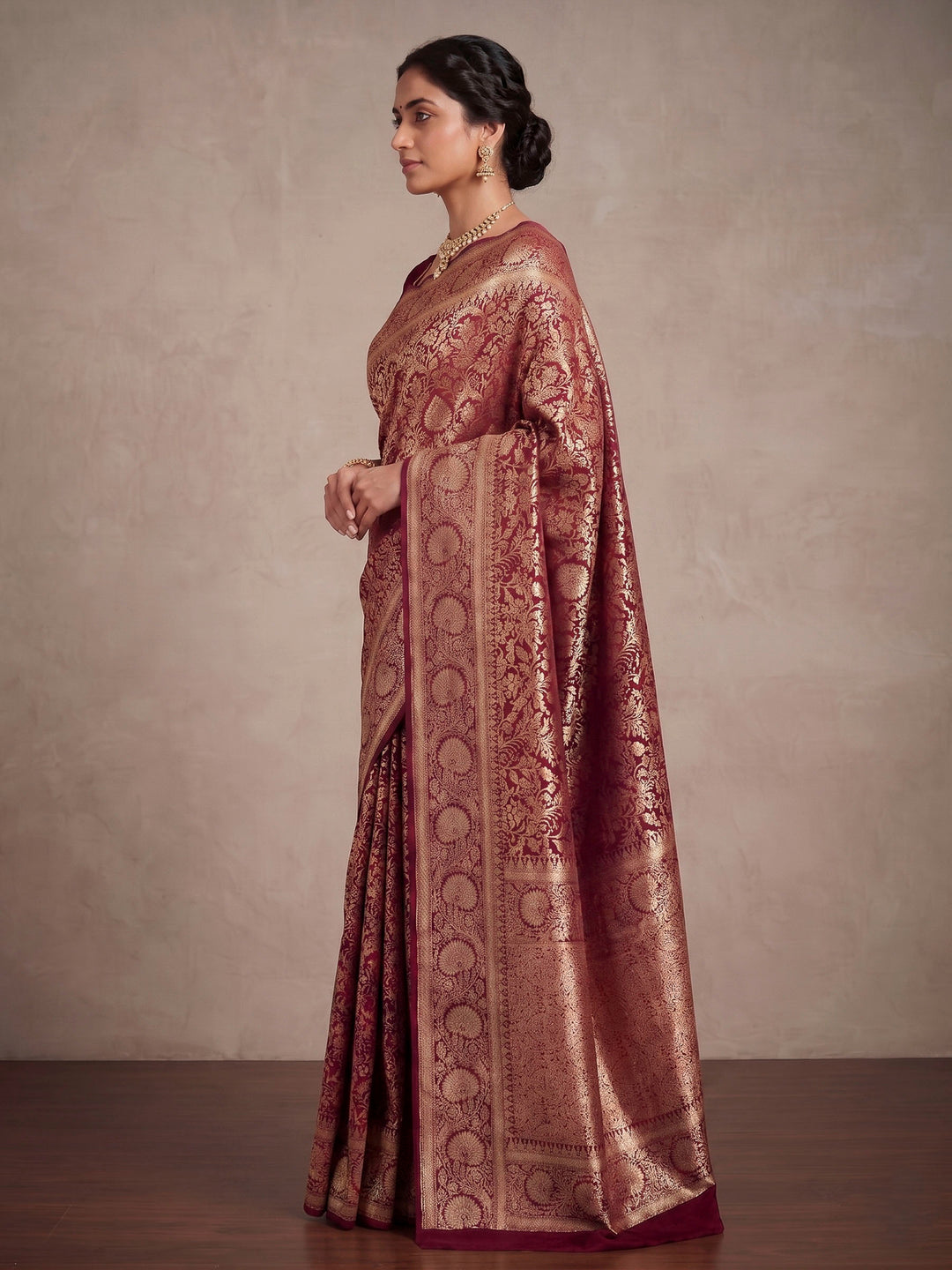 Maroon Woven Design Art Silk Kanjivaram Saree