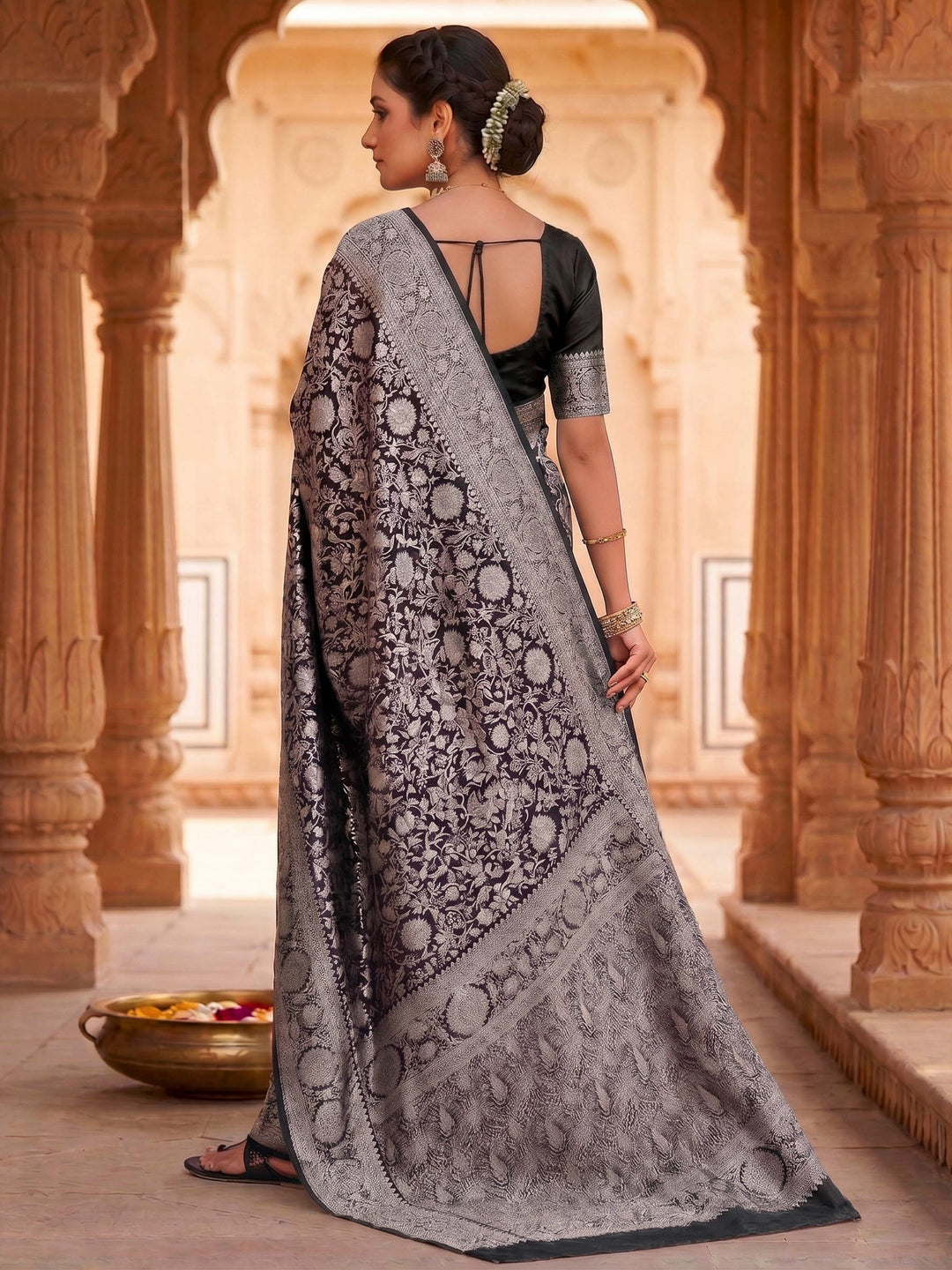Black Woven Design Art Silk Kanjivaram Saree