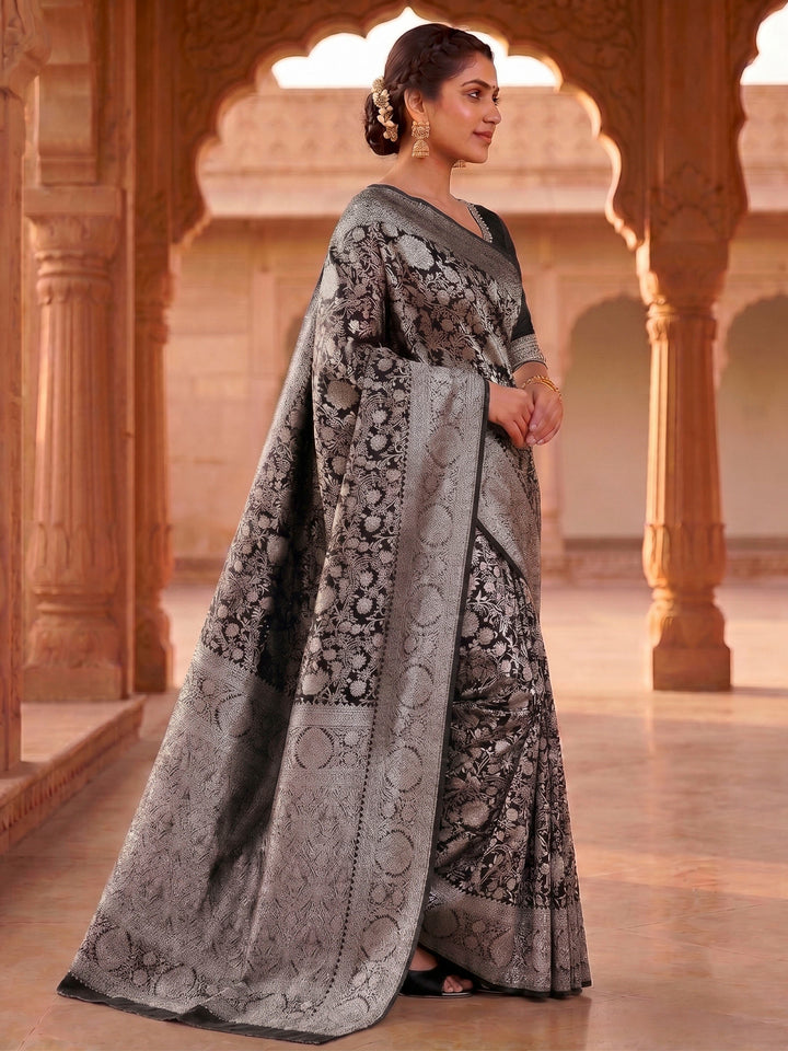 Black Woven Design Art Silk Kanjivaram Saree